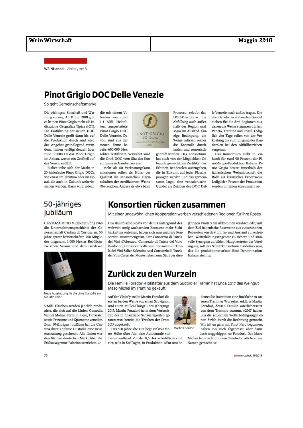 Maggio 2018 – Pinot grigio DOC delle Venezie – Weinwirtschaft