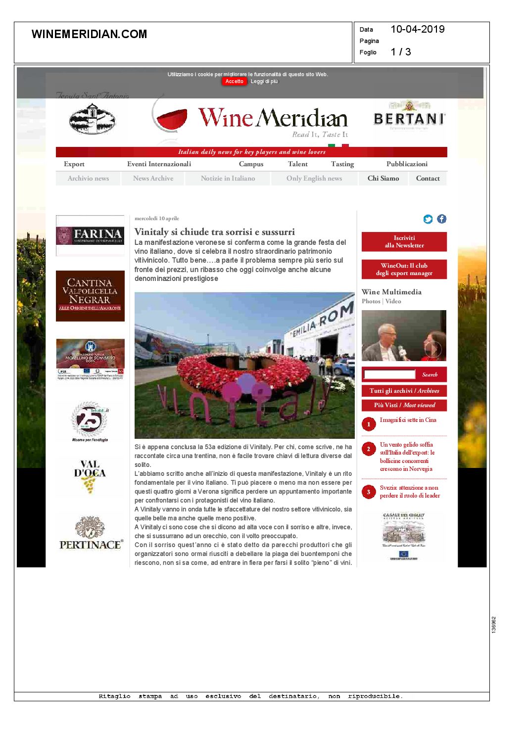10 aprile 2019 – Winemeridien, vinitaly chiude tra Sorrisi e Sussurri