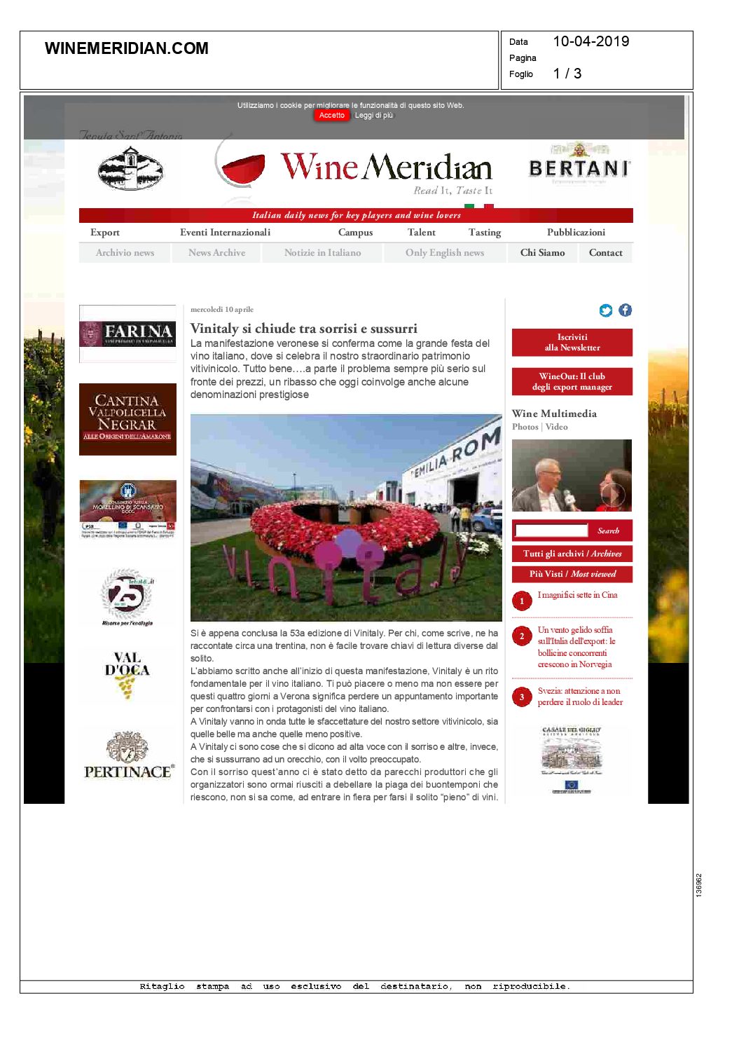 april 2019 – Winemeridien, vinitaly chiude tra Sorrisi e Sussurri