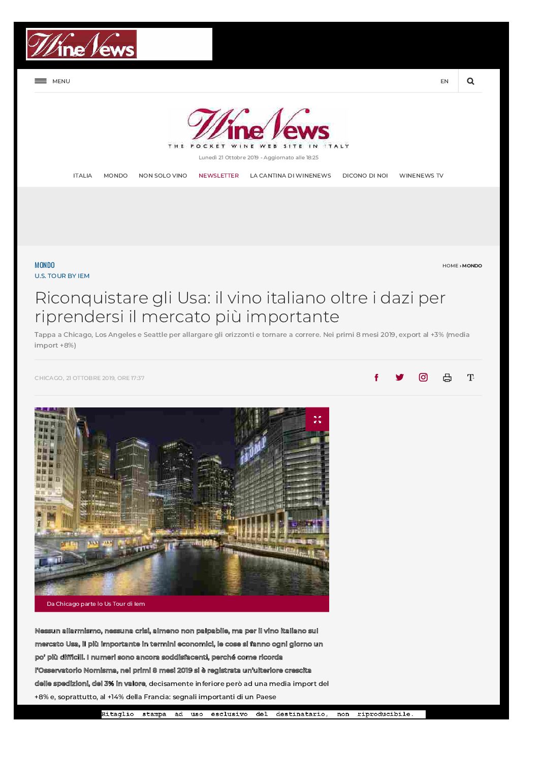 19 ottobre 2019 – Winenews,  Riconquistare gli Usa: il vino italiano oltre i dazi per riprendersi il mercato più importante