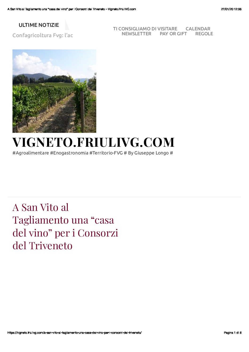 20 gennaio 2020 – Vigneto.friulivg.com, A San Vito al Tagliamento una “casa del vino” per i Consorzi del Triveneto