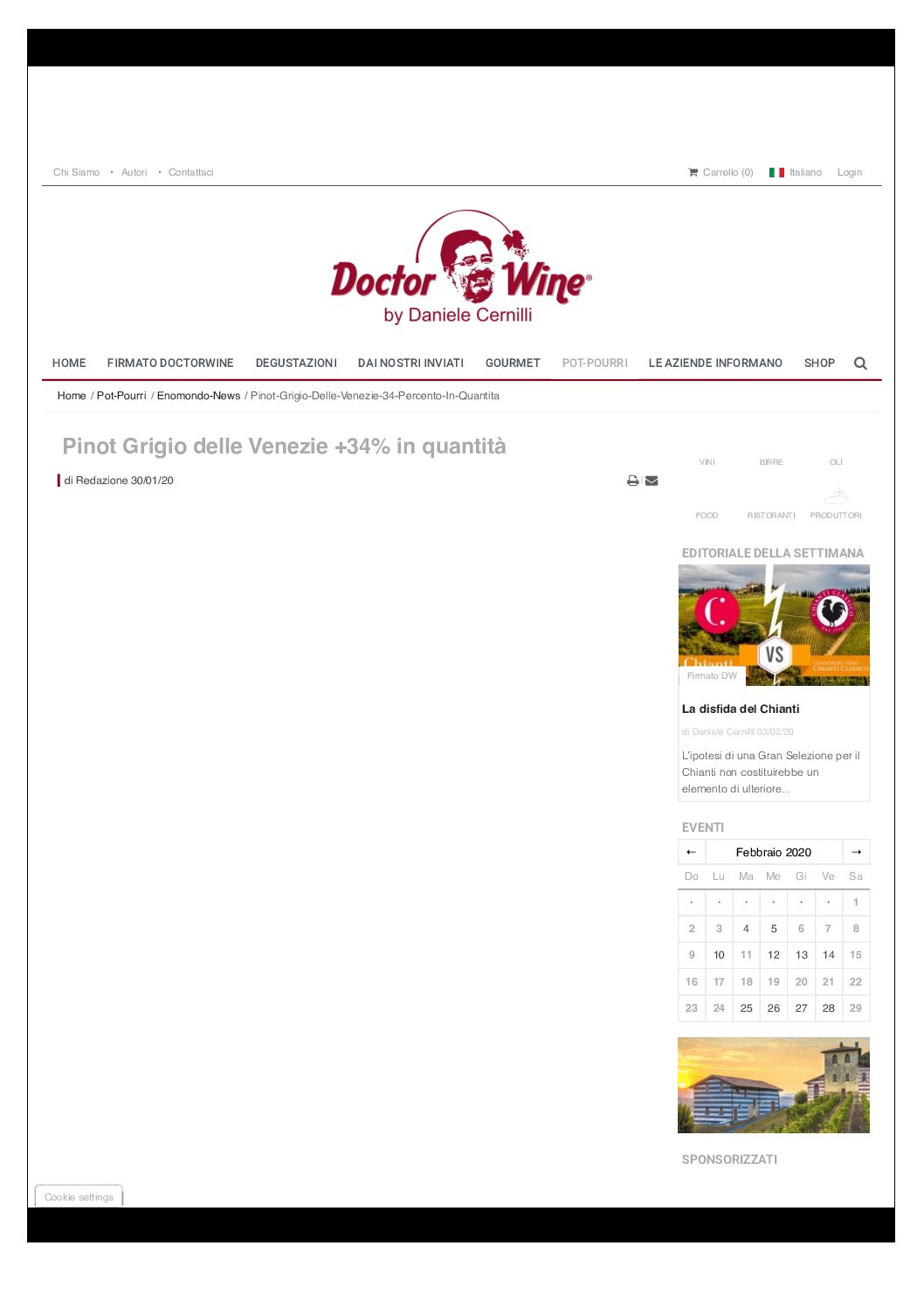 20 gennaio 2020 – Doctorwine, Pinot Grigio delle Venezie +34% in quantità