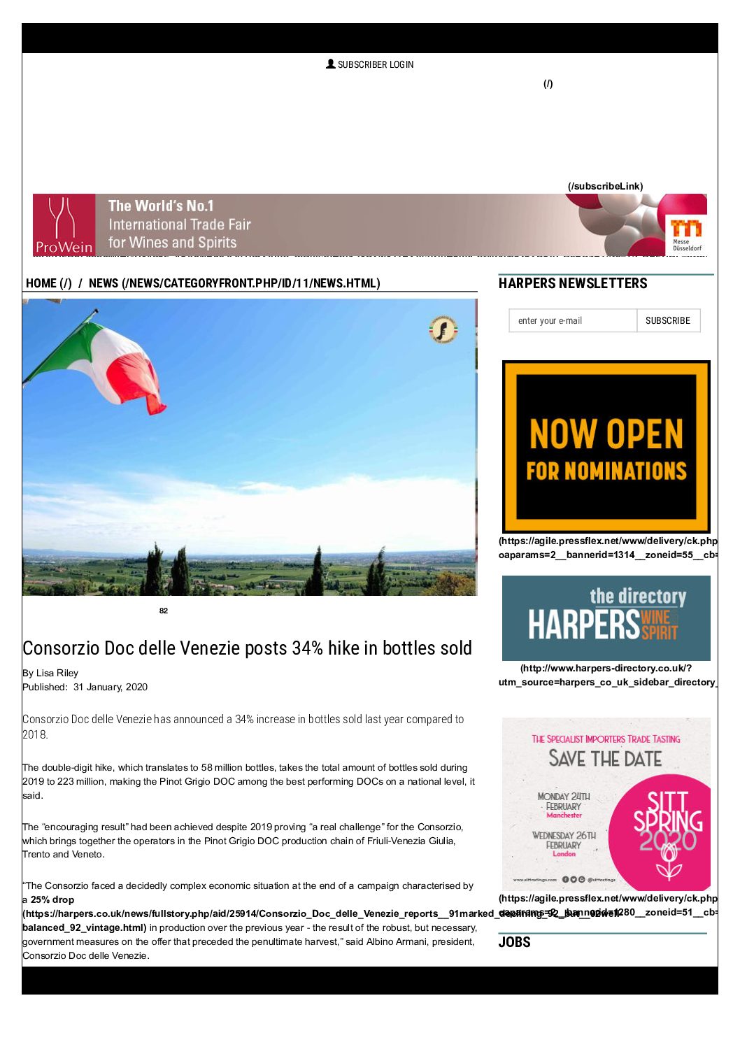 21 gennaio 2020 – Harpers UK, Consorzio Doc delle Venezie posts 34% hike in bottles sold