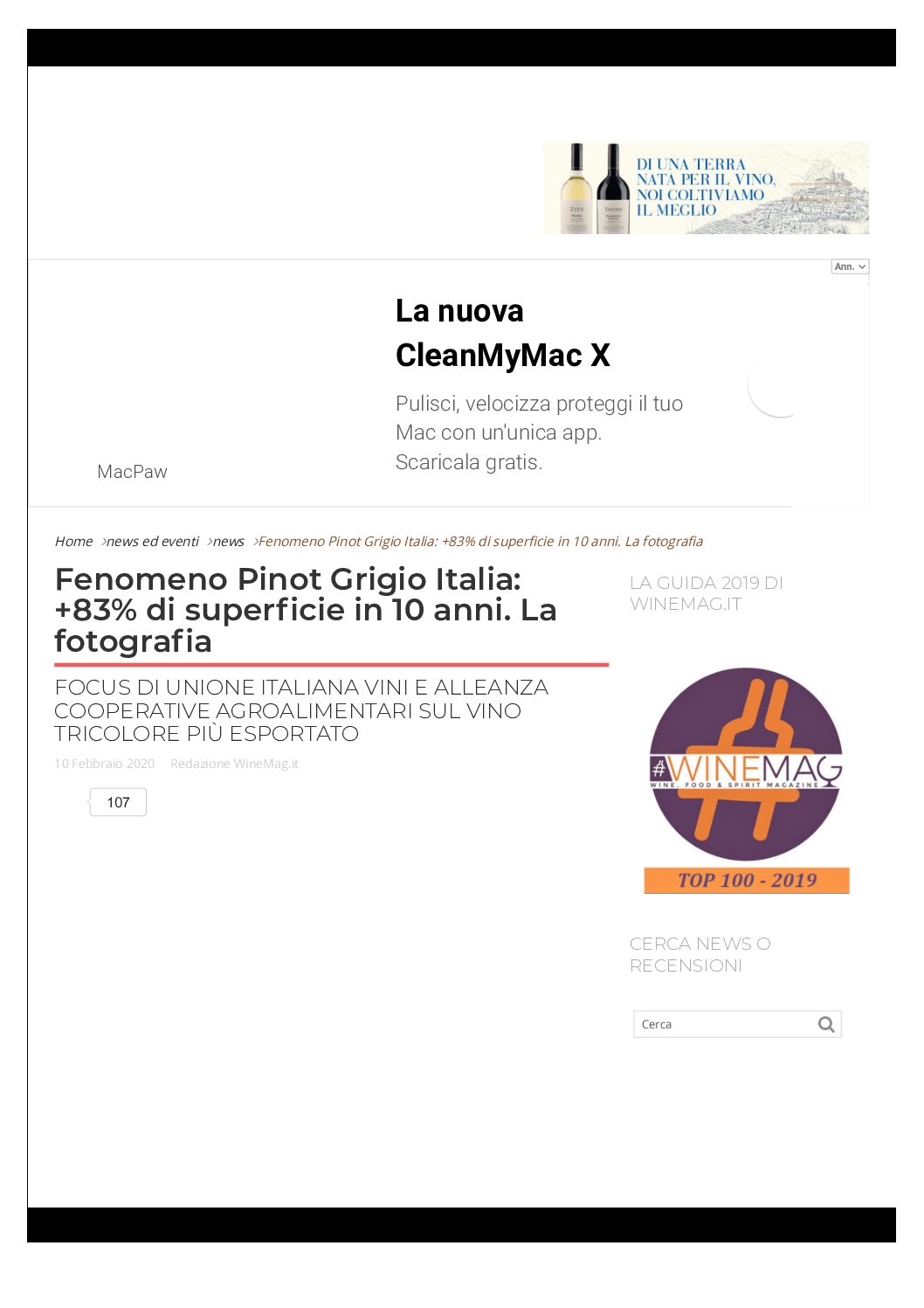 14 febbraio 2020 – Winemag, Fenomeno Pinot Grigio Italia: +83% di superficie in 10 anni. La fotografia