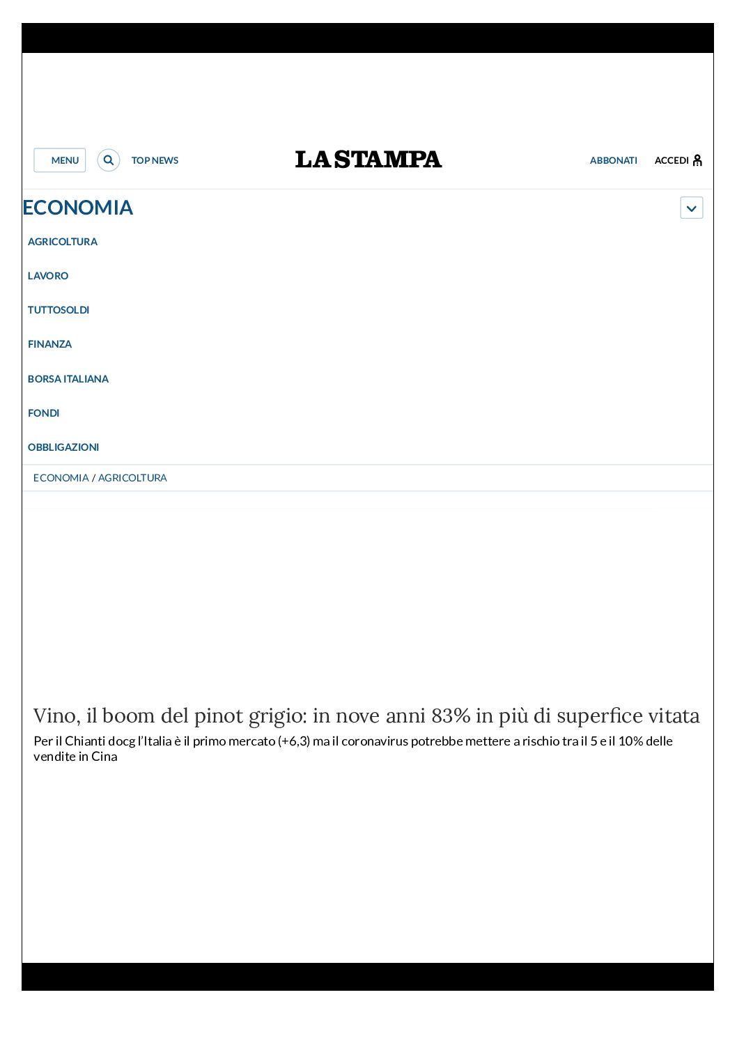 12 febbraio 2020 – La Stampa, Vino, il boom del pinot grigio: in nove anni 83% in più di superfice vitata