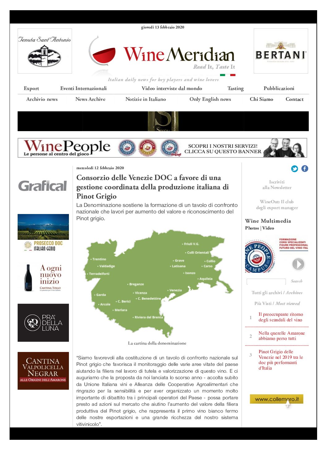 13 febbraio 2020 – Winemeridien, Consorzio delle Venezie DOC a favore di una gestione coordinata della produzione Italiana di Pinot grgio