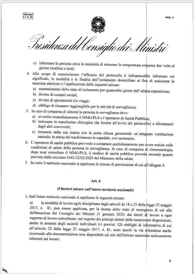 Emergenza coronavirus – anticipazione testo decreto del Presidente del Consiglio dei Ministri 9 marzo 2020 – estensione misure restrittive a tutto il territorio italiano