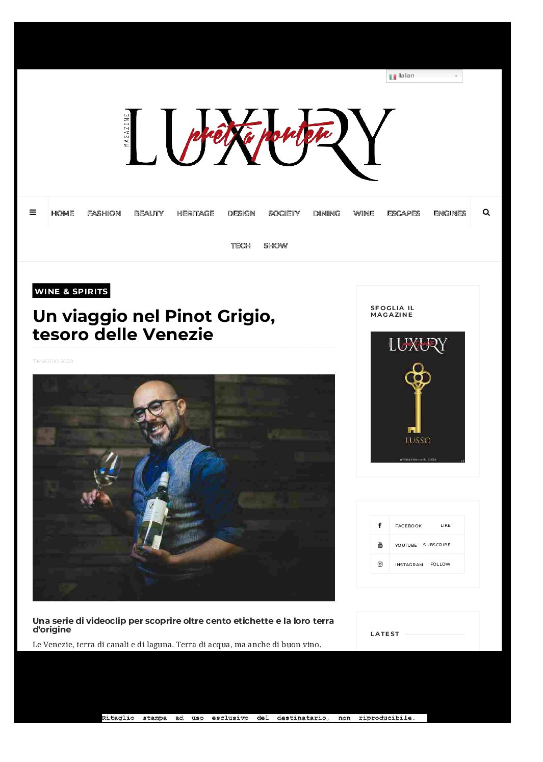7 maggio 2020 – Luxury Pret a Porter, Un viaggio nel Pinot Grigio, tesoro delle Venezie