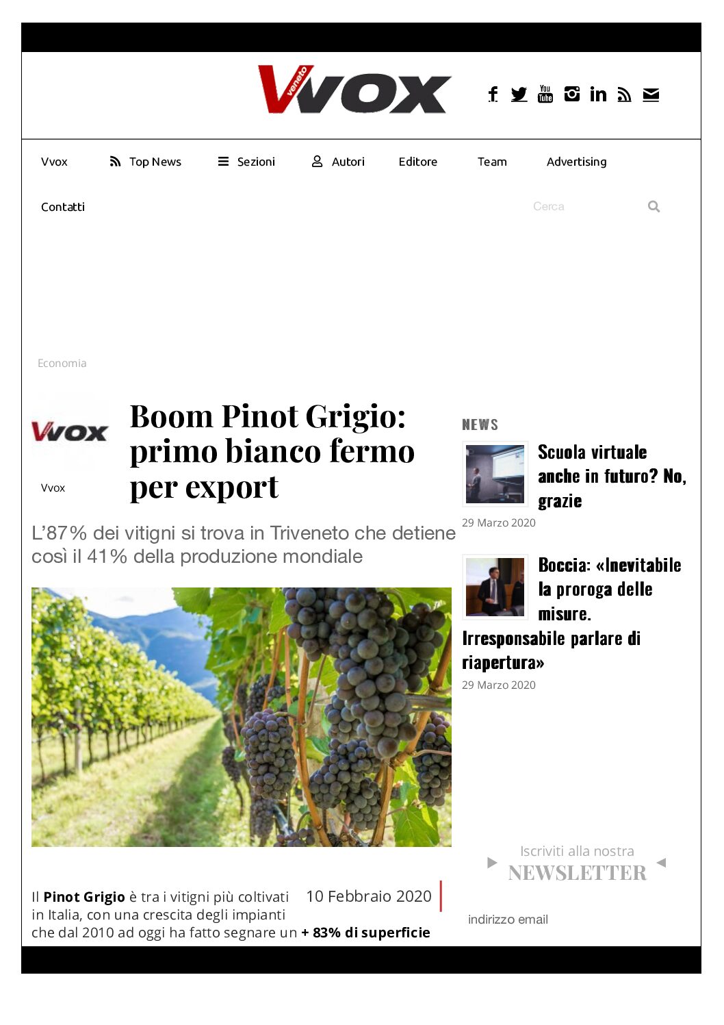 29 marzo 2020 – Vvox, Boom Pinot Grigio: primo bianco fermo per export