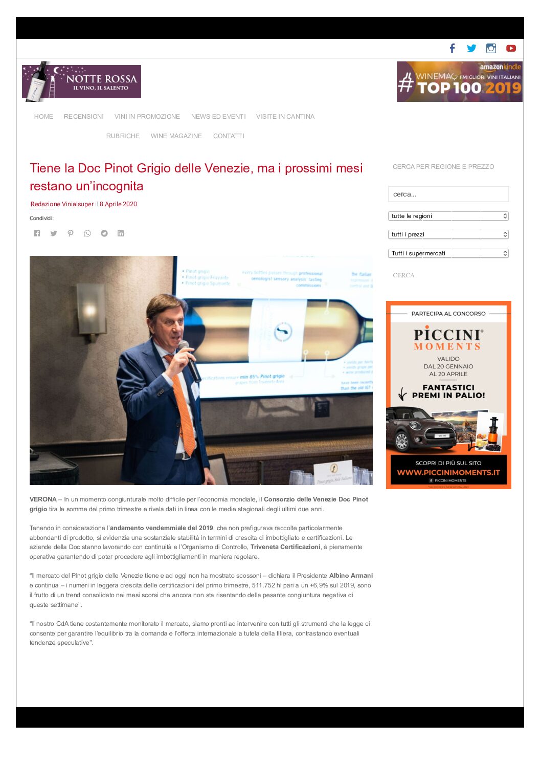 8 aprile 2020 – Vinialsupermercato, Tiene la Doc Pinot Grigio delle Venezie, ma i prossimi mesi restano un’incognita