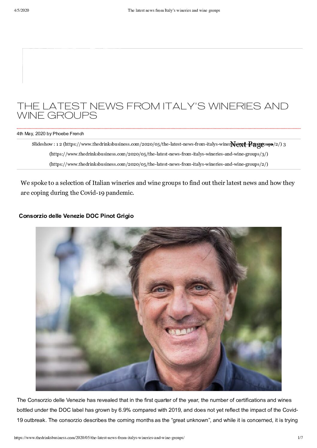 4 maggio 2020 – the Drinksbusiness, the latest news from Italy’s wineries and wine groups