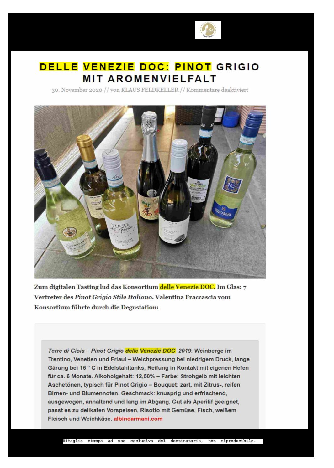 30 novembre 2020 – Kein-Korkschmecker.de, delle Venezdie DOC: Pinot grigio mit aromenvielfalt