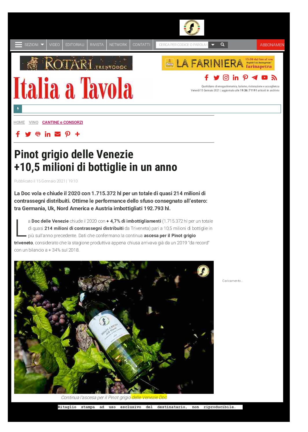 15 gennaio 2021 – cronache di gusto, Pinot delle Venezie, 2020 con il segno “+”. E G E N si pensa ai progetti del 2021