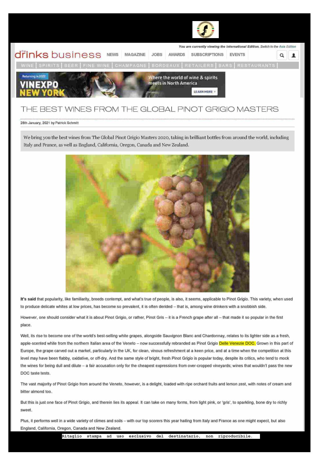 28 gennaio 2021 – the drinksbusiness, the best wines from the grlobal Pinot grigoi masters