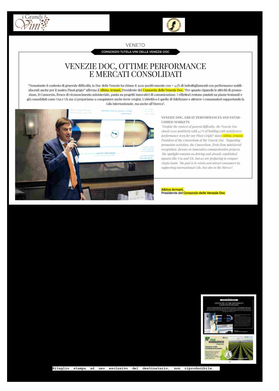 1 febbraio 2021 – i grandi vini, VENEZIE DOC,OTTIME PERFORMANCE E MERCATI CONSOLIDATI