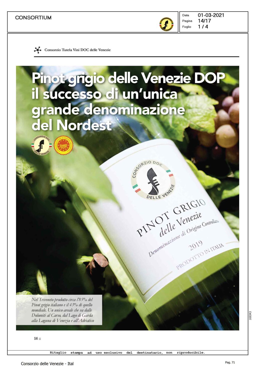 1 marzo 2021 – Consortium, Pinot grigio delle Venezie DOP, il successo di una unica grande denominazione del nordest