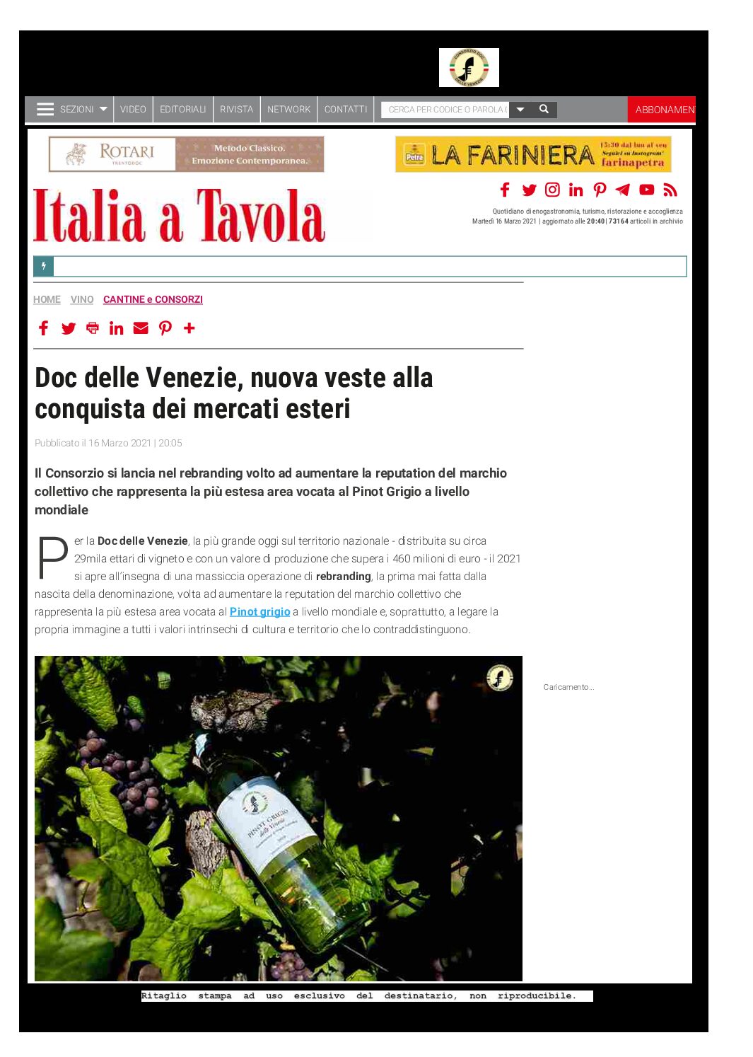 16 marzo 2021 – Italia a tavola, DOC delle VEnezie, una nuova veste alla conquista dei mercati esteri