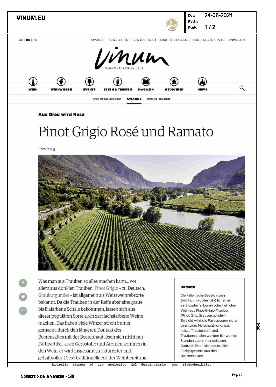 24 giugno 2021 – Vinum, Pinot grigio Rosé und Ramato