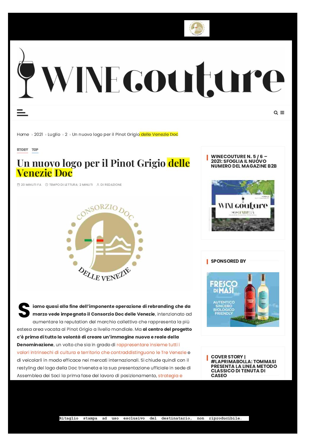 2 luglio 2021 – winecouture, un nuovo logo per il Pnot grigio delle VEnezie DOC