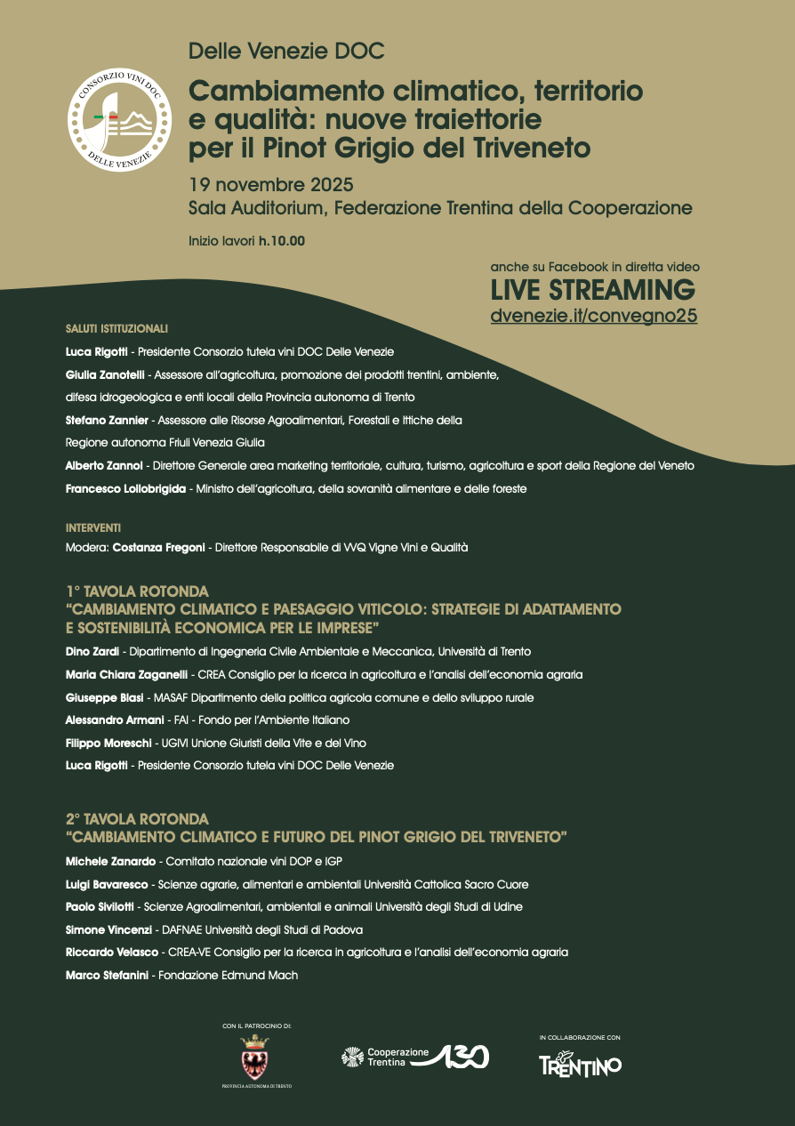 CAMBIAMENTO CLIMATICO, TERRITORIO E QUALITÀ: IL PINOT GRIGIO DOC DELLE VENEZIE GUARDA AL FUTURO